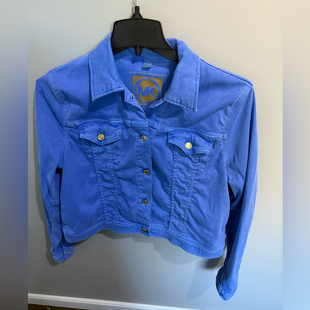 Michael Kors Denim Jean Jacket Light Blue Wash With Gold-tone MK Logo Buttons XL